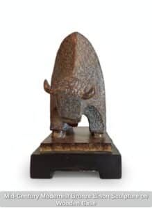 Mid-Century-Modernist-Bronze-Bison-Sculpture-on-Wooden-Base-second-image