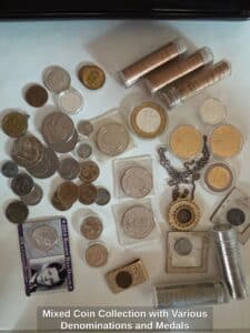 Mixed-Coin-Collection-with-Various-Denominations-and-Medals