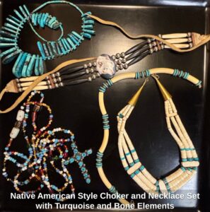 Native-American-Style-Choker-and-Necklace-Set-with-Turquoise-and-Bone-Elements