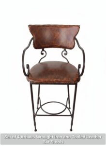 Set-of-Arhaus-Wrought-Iron-and-Tooled-Leather-Bar-Stools-second-image