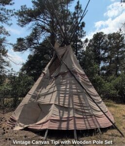 Vintage-Canvas-Tipi-with-Wooden-Pole-Set