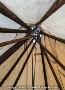 Vintage-Canvas-Tipi-with-Wooden-Pole-Set-fourth-image