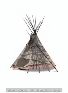 Vintage-Canvas-Tipi-with-Wooden-Pole-Set-second-image