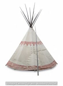 Vintage-Canvas-Tipi-with-Wooden-Pole-Set-sixth-image