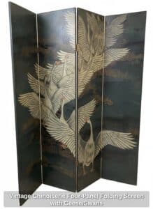 Vintage-Chinoiserie-Four-Panel-Folding-Screen-with-Geese-or-Swans