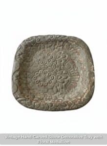 Vintage-Hand-Carved-Stone-Decorative-Tray-with-Floral-Medallion