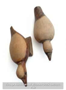 Vintage-Hand-Carved-Wooden-Duck-Decoys-Pair