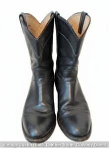 Vintage-Justin-Black-Leather-Roper-Cowboy-Boots