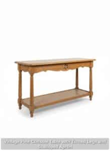 Vintage-Pine-Console-Table-with-Turned-Legs-and-Scalloped-Apron