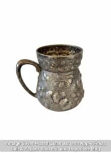 Vintage-Silver-Plated-Glass-Jar-with-Apple-Finial-Salt-Pepper-Shakers-and-Repouss-Mug-third-image