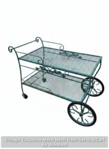 Vintage-Turquoise-Metal-Mesh-Patio-Serving-Cart-by-Woodard