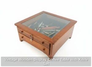 Vintage-Wooden-Display-Coffee-Table-with-Knife-Set