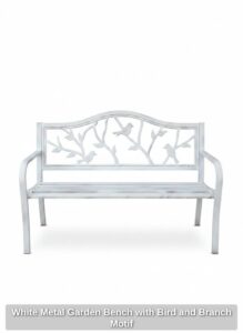 White-Metal-Garden-Bench-with-Bird-and-Branch-Motif-second-image