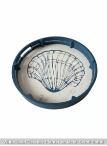 White-Swirl-Ceramic-Planter-on-Metal-Scroll-Stand-fourth-image