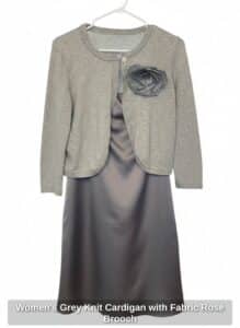Womens-Grey-Knit-Cardigan-with-Fabric-Rose-Brooch