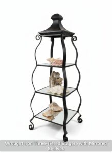 Wrought-Iron-Three-Tiered-Etagere-with-Mirrored-Shelves