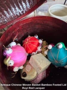 Antique-Chinese-Woven-Basket-Bamboo-Footed-Lid-Ruyi-Red-Lacquer-second-image