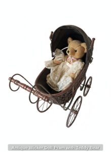 Antique-Wicker-Doll-Pram-with-Teddy-Bear