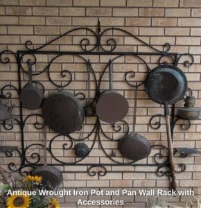 Antique-Wrought-Iron-Pot-and-Pan-Wall-Rack-with-Accessories