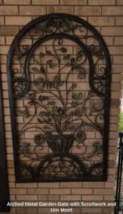 Arched-Metal-Garden-Gate-with-Scrollwork-and-Urn-Motif