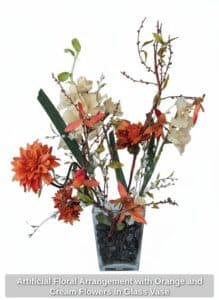 Artificial-Floral-Arrangement-with-Orange-and-Cream-Flowers-in-Glass-Vase