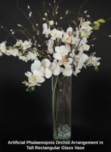 Artificial-Phalaenopsis-Orchid-Arrangement-in-Tall-Rectangular-Glass-Vase