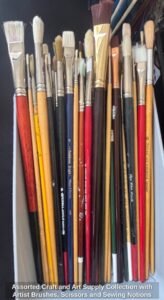 Assorted-Craft-and-Art-Supply-Collection-with-Artist-Brushes-Scissors-and-Sewing-Notions
