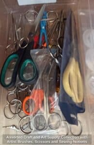 Assorted-Craft-and-Art-Supply-Collection-with-Artist-Brushes-Scissors-and-Sewing-Notions-second-image
