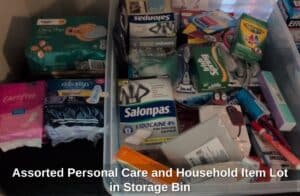 Assorted-Personal-Care-and-Household-Item-Lot-in-Storage-Bin