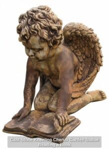 Cast-Stone-Kneeling-Cherub-Garden-Statue-Reading-a-Book-second-image