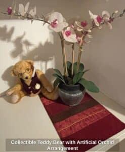 Collectible-Teddy-Bear-with-Artificial-Orchid-Arrangement