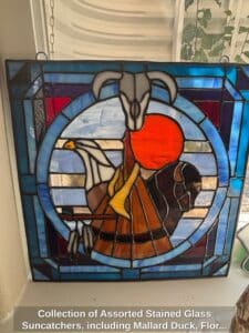 Collection-of-Assorted-Stained-Glass-Suncatchers-including-Mallard-Duck-Floral-Mushroom-Southwestern-Steer-Skull-and-Eagle-Turtle-Butterfly-Bird-and-Orca-fourth-image
