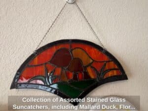 Collection-of-Assorted-Stained-Glass-Suncatchers-including-Mallard-Duck-Floral-Mushroom-Southwestern-Steer-Skull-and-Eagle-Turtle-Butterfly-Bird-and-Orca-third-image