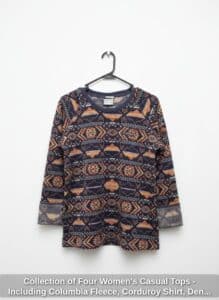Collection-of-Four-Womens-Casual-Tops-Including-Columbia-Fleece-Corduroy-Shirt-Denim-Shirt-and-Quilted-Pullover