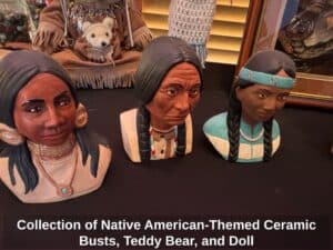 Collection-of-Native-American-Themed-Ceramic-Busts-Teddy-Bear-and-Doll