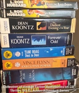 Collection-of-Vintage-Fiction-Audiobooks-on-CD-Thriller-Sci-Fi-Action-Adventure-Series
