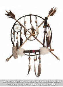 Decorative-Native-American-Style-Medicine-Wheel-Wall-Hanging-with-Peace-Pipe-and-Arrows-second-image
