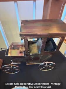 Estate-Sale-Decorative-Assortment-Vintage-Music-Box-Car-and-Floral-Art