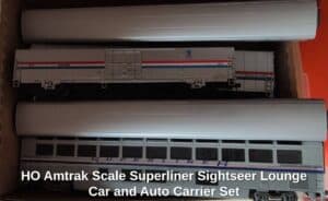 HO-Amtrak-Scale-Superliner-Sightseer-Lounge-Car-and-Auto-Carrier-Set