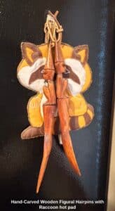 Hand-Carved-Wooden-Figural-Hairpins-with-Raccoon-hot-pad