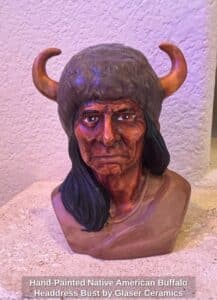 Hand-Painted-Native-American-Buffalo-Headdress-Bust-by-Glaser-Ceramics