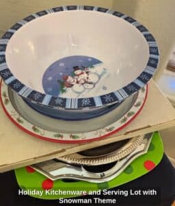 Holiday-Kitchenware-and-Serving-Lot-with-Snowman-Theme