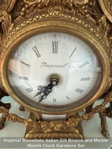 Imperial-Brevettato-Italian-Gilt-Bronze-and-Marble-Mantle-Clock-Garniture-Set-second-image