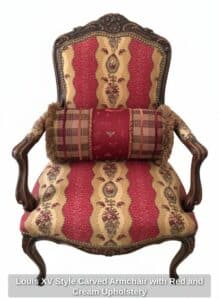 Louis-XV-Style-Carved-Armchair-with-Red-and-Cream-Upholstery