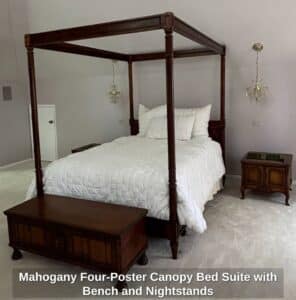 Mahogany-Four-Poster-Canopy-Bed-Suite-with-Bench-and-Nightstands