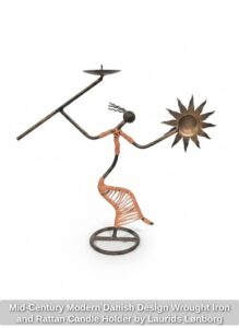 Mid-Century-Modern-Danish-Design-Wrought-Iron-and-Rattan-Candle-Holder-by-Laurids-Lnborg