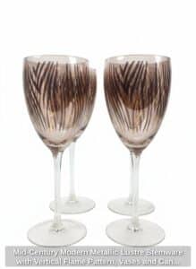 Mid-Century-Modern-Metallic-Lustre-Stemware-with-Vertical-Flame-Pattern-Vases-and-Candle-holders