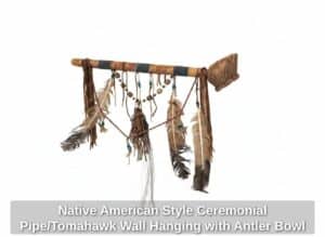 Native-American-Style-Ceremonial-Pipe-or-Tomahawk-Wall-Hanging-with-Antler-Bowl
