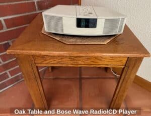 Oak-Table-and-Bose-Wave-Radio-or-CD-Player