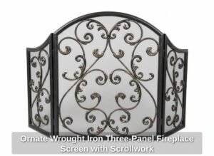 Ornate-Wrought-Iron-Three-Panel-Fireplace-Screen-with-Scrollwork